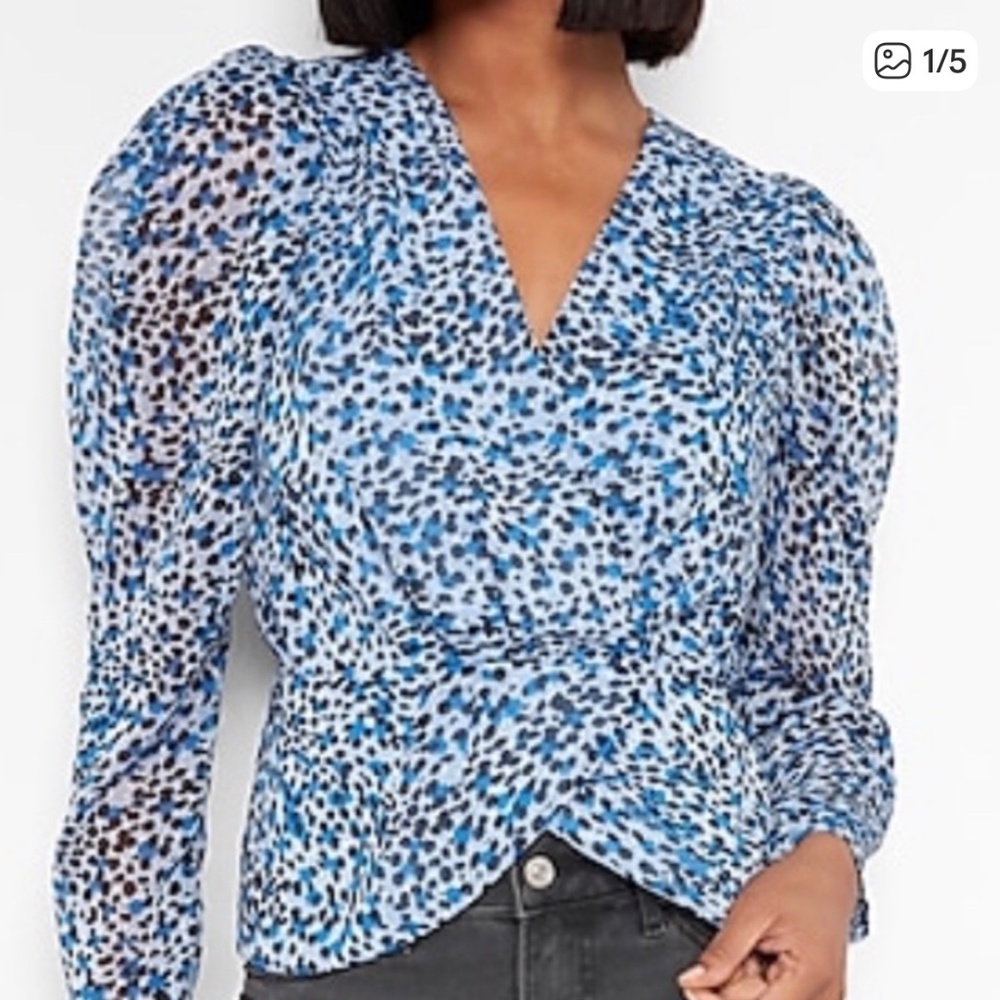 Express cheetah print faux wrap blouse